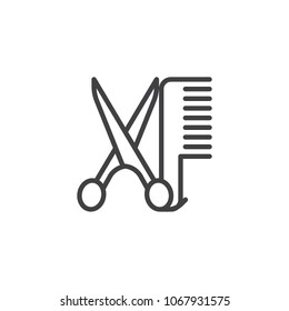 Comb and scissors outline icon. linear style sign for mobile concept and web design. Barber shop simple line vector icon. Symbol, logo illustration. Pixel perfect vector graphics