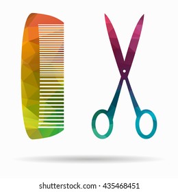 comb and scissors poly icon