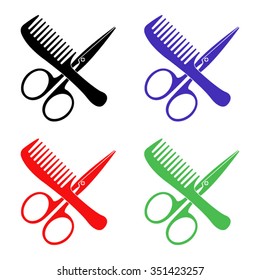 comb and scissors vector icon - colored set