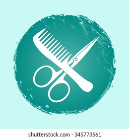 comb and scissors vector icon - round button