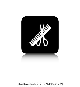 Comb and scissors - vector icon  with shadow