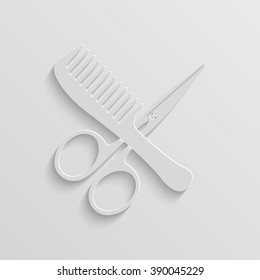 comb and scissors vector paper icon