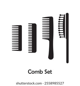 Comb set vector simple icon isolated on white background in silhouette style. Bathroom accessories. Icon for web design, tag, label.