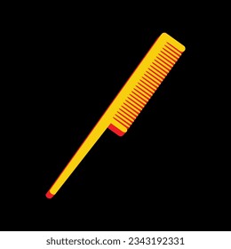 Comb Schild. 3D-extrudiertes gelbes Symbol mit roten Seiten auf schwarzem Hintergrund. Illustration.