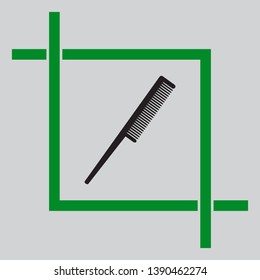 Comb sign. Black icon inside green crop tool at light gray background
