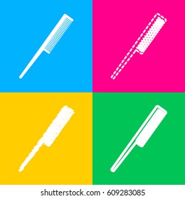 Comb sign. Four styles of icon on four color squares.