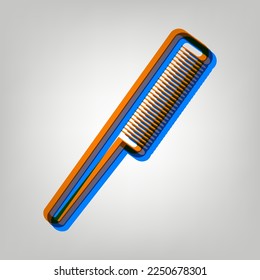 Comb sign. Stroked Icon in orange, azure and old lavender Colors at gray Background. Illustration.