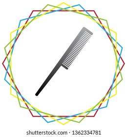 Comb sign. Vector. Black icon with patch of light inside colorful hexagonal frames at white background.