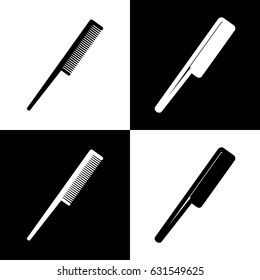 Comb sign. Vector. Black and white icons and line icon on chess board.