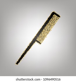 Comb sign. Vector. Blackish icon with golden stars at grayish background.