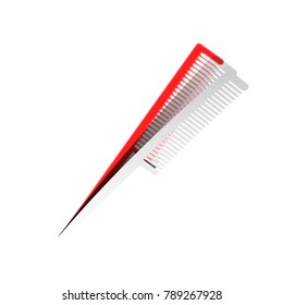 Comb sign. Vector. Detachable paper icon with red body stock. Isolated.