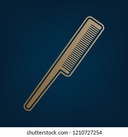 Comb sign. Vector. Golden icon and border at dark cyan background.
