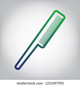 Comb sign. Vector. Green to blue gradient contour icon at grayish background with light in center.