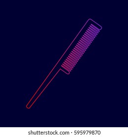 Comb sign. Vector. Line icon with gradient from red to violet colors on dark blue background.