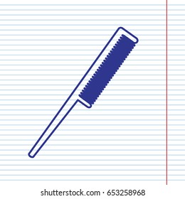 Comb sign. Vector. Navy line icon on notebook paper as background with red line for field.