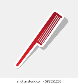 Comb sign. Vector. New year reddish icon with outside stroke and gray shadow on light gray background.