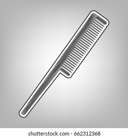Comb sign. Vector. Pencil sketch imitation. Dark gray scribble icon with dark gray outer contour at gray background.
