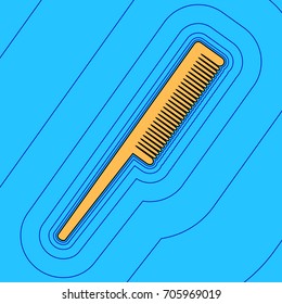 Comb sign. Vector. Sand color icon with black contour and equidistant blue contours like field at sky blue background. Like waves on map - island in ocean or sea.