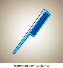 Comb sign. Vector. Sky blue icon with defected blue contour on beige background.