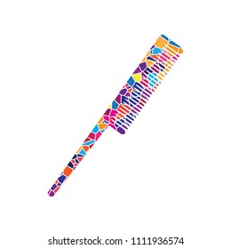 Comb sign. Vector. Stained glass icon on white background. Colorful polygons. Isolated.