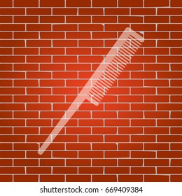 Comb sign. Vector. Whitish icon on brick wall as background.
