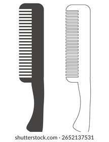 Comb Silhouette in Contrast: A stark contrast between solid and outline representations of a comb, providing a simple, yet versatile graphic resource for design projects.