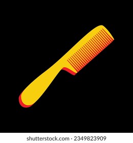 Comb simple sign. 3D Extruded Yellow Icon with Red Sides a Black background. Illustration.