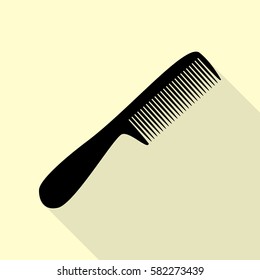 Comb simple sign. Black icon with flat style shadow path on cream background.