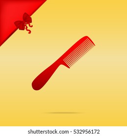 Comb simple sign. Cristmas design red icon on gold background.
