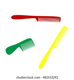 Comb simple sign. Isometric style of red, green and yellow icon.