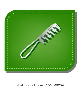Comb simple sign. Silver gradient line icon with dark green shadow at ecological patched green leaf. Illustration.