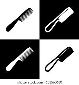 Comb simple sign. Vector. Black and white icons and line icon on chess board.