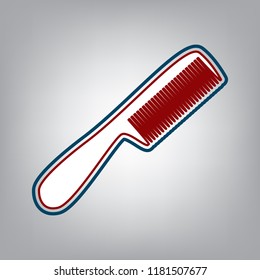 Comb simple sign. Vector. Dark red, transparent and midnight green stroke of white icon at grayish background.