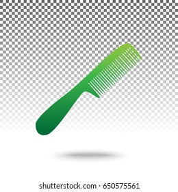 Comb simple sign. Vector. Green gradient icon with shadow at bottom on transparent and white background.