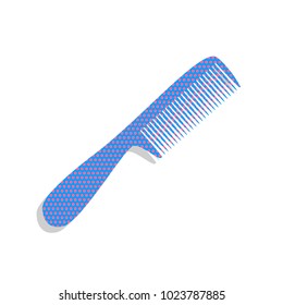 Comb simple sign. Vector. Neon blue icon with cyclamen polka dots pattern with light gray shadow on white background. Isolated.