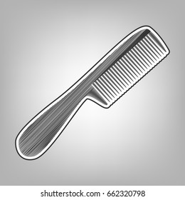 Comb simple sign. Vector. Pencil sketch imitation. Dark gray scribble icon with dark gray outer contour at gray background.