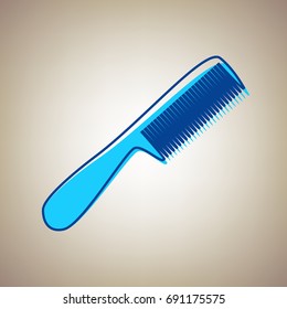 Comb simple sign. Vector. Sky blue icon with defected blue contour on beige background.