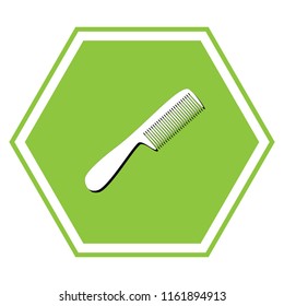 Comb simple sign. Vector. White icon with black shadow at yellow green honeycomb on white background.