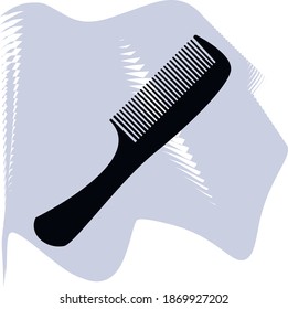 Comb vector, barber, salon, hair, black comb on lilac spot icon of a set, isolated on white background