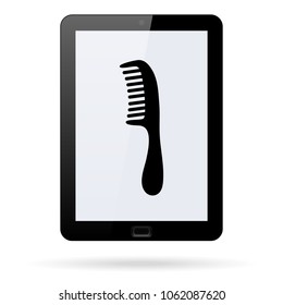 comb vector icon on a realistic tablet . Flat design style