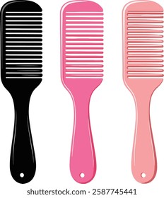 Comb Vector Illustration: Black and Pink Hair Combs