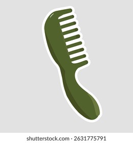 Adesivo de ilustração de vetor de pente. Adesivo de vetor de pente verde mínimo em estilo plano para beleza, higiene, cuidado com o cabelo ou design de acessórios de salão