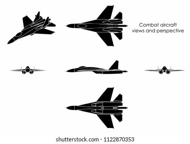 Combat aircraft. Black fill.