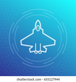 combat aircraft, fighter jet linear icon