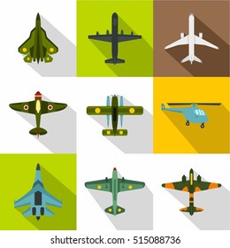 Combat aircraft icons set. Flat illustration of 9 combat aircraft vector icons for web