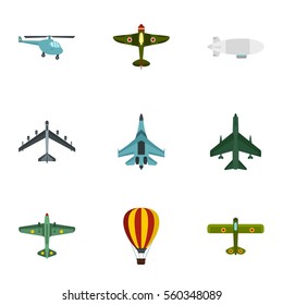 Combat aircraft icons set. Flat illustration of 9 combat aircraft vector icons for web