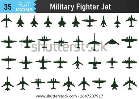 Combat Aircraft icons set. Wings of Power Fighters and bombers silhouette on white background. Vector illustration
