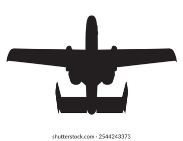 Silueta de avión de combate. Vista posterior. Ilustración vectorial