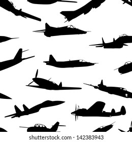 combat aircraft silhouettes.  vector illustration . Seamless wallpaper.