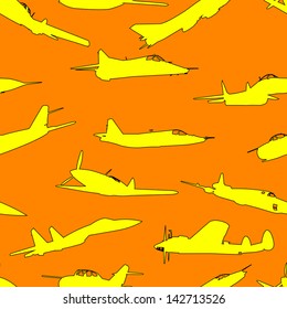 combat aircraft silhouettes.  vector illustration . Seamless wallpaper.